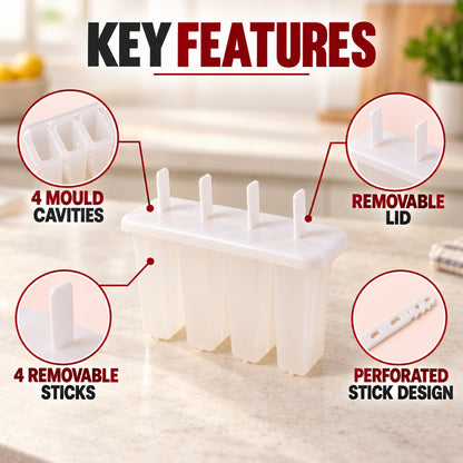 Reusable four cavity popsicle mould with lid and removable sticks 05