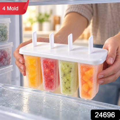 Reusable four cavity popsicle mould with lid and removable sticks 24696