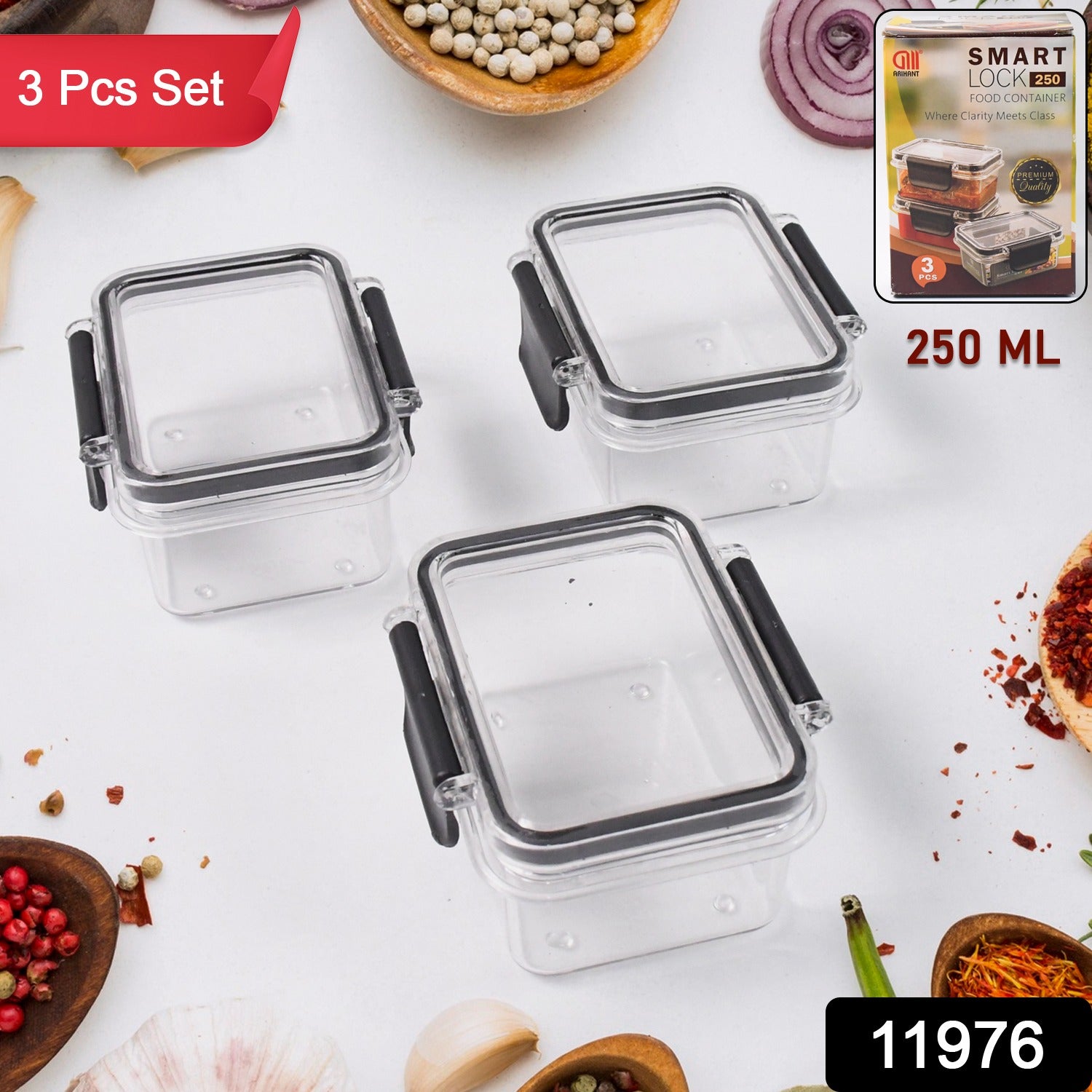 Kitchen Storage Container with Air Seal Lock Lid (3 Piece Set / 250 ML)