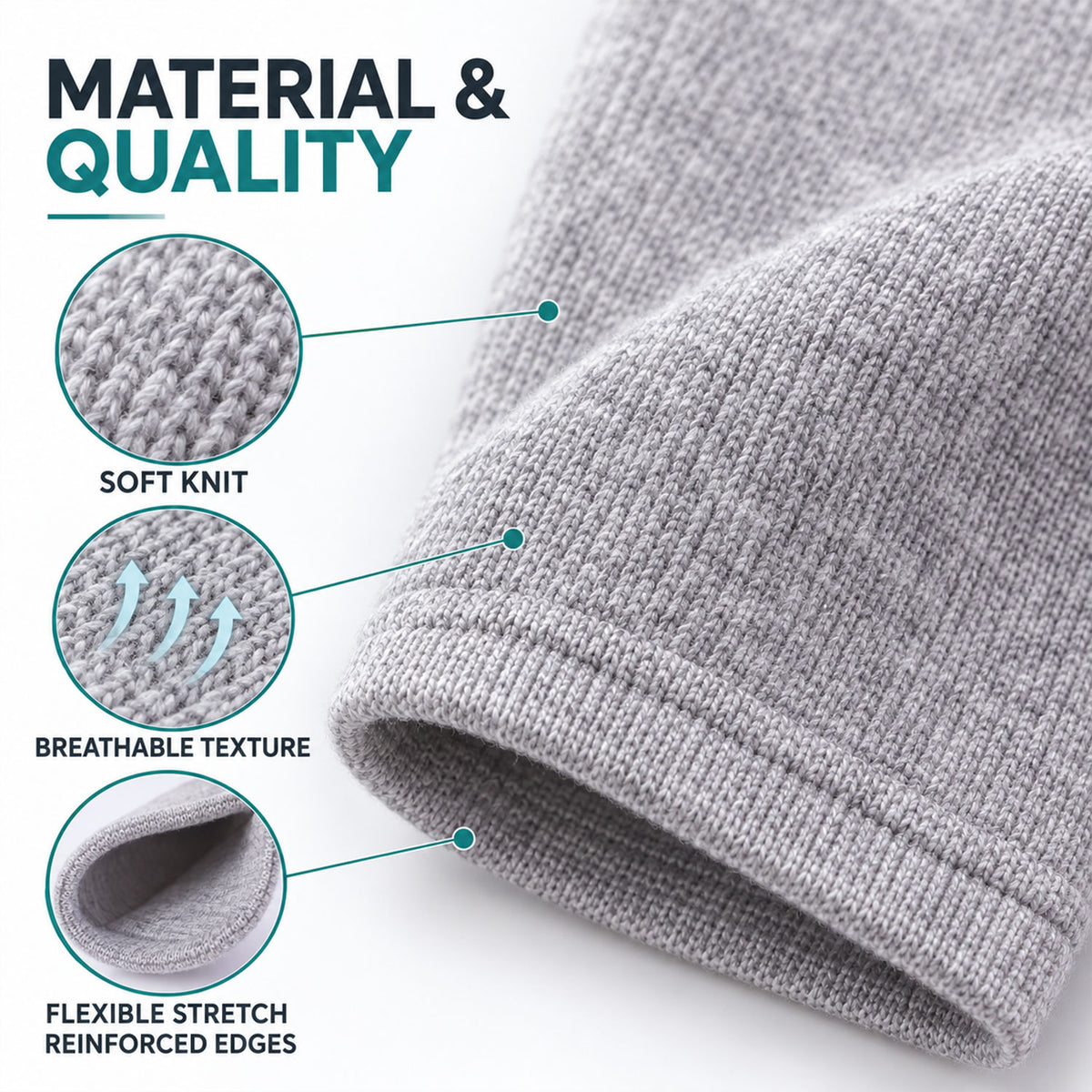Soft knit texture and flexible stretch fabric details