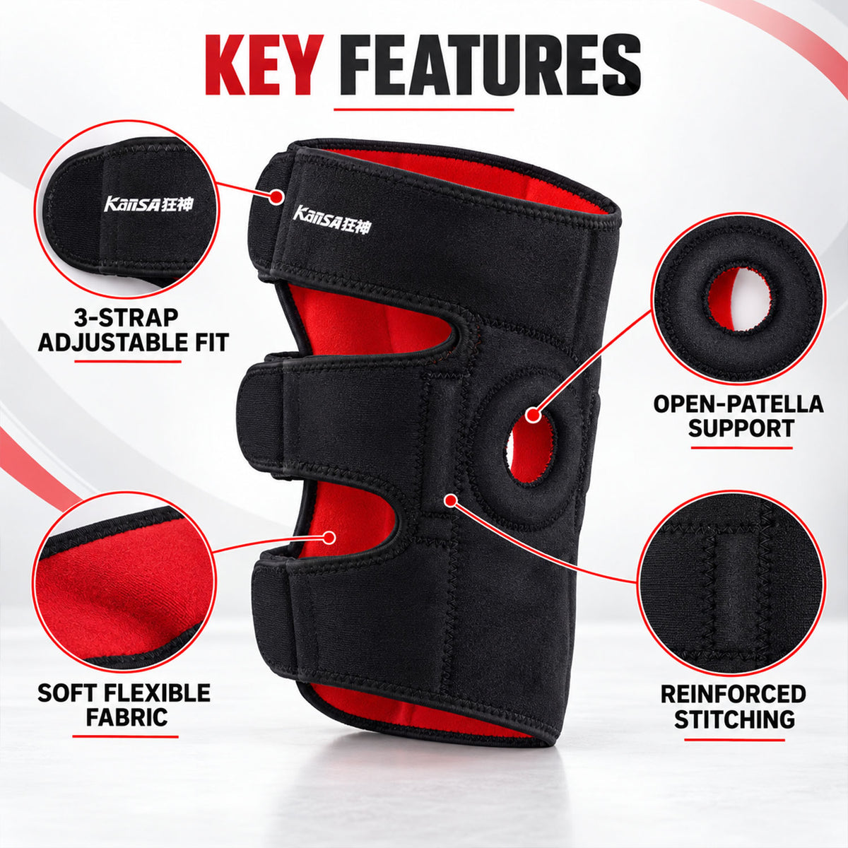 Three-strap fit and open kneecap design