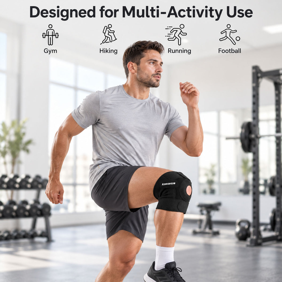 Knee support shown during activity
