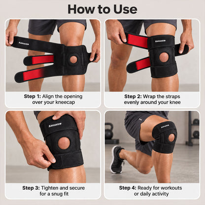 Align opening wrap straps and fasten knee support