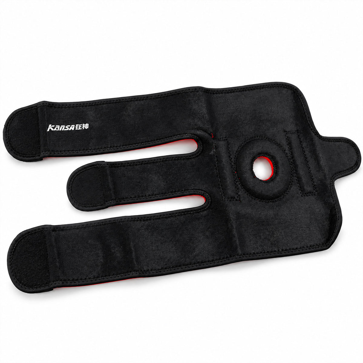 Adjustable knee support laid flat on white background