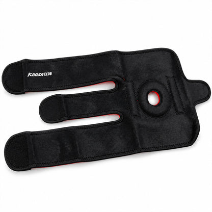 Adjustable knee support laid flat on white background