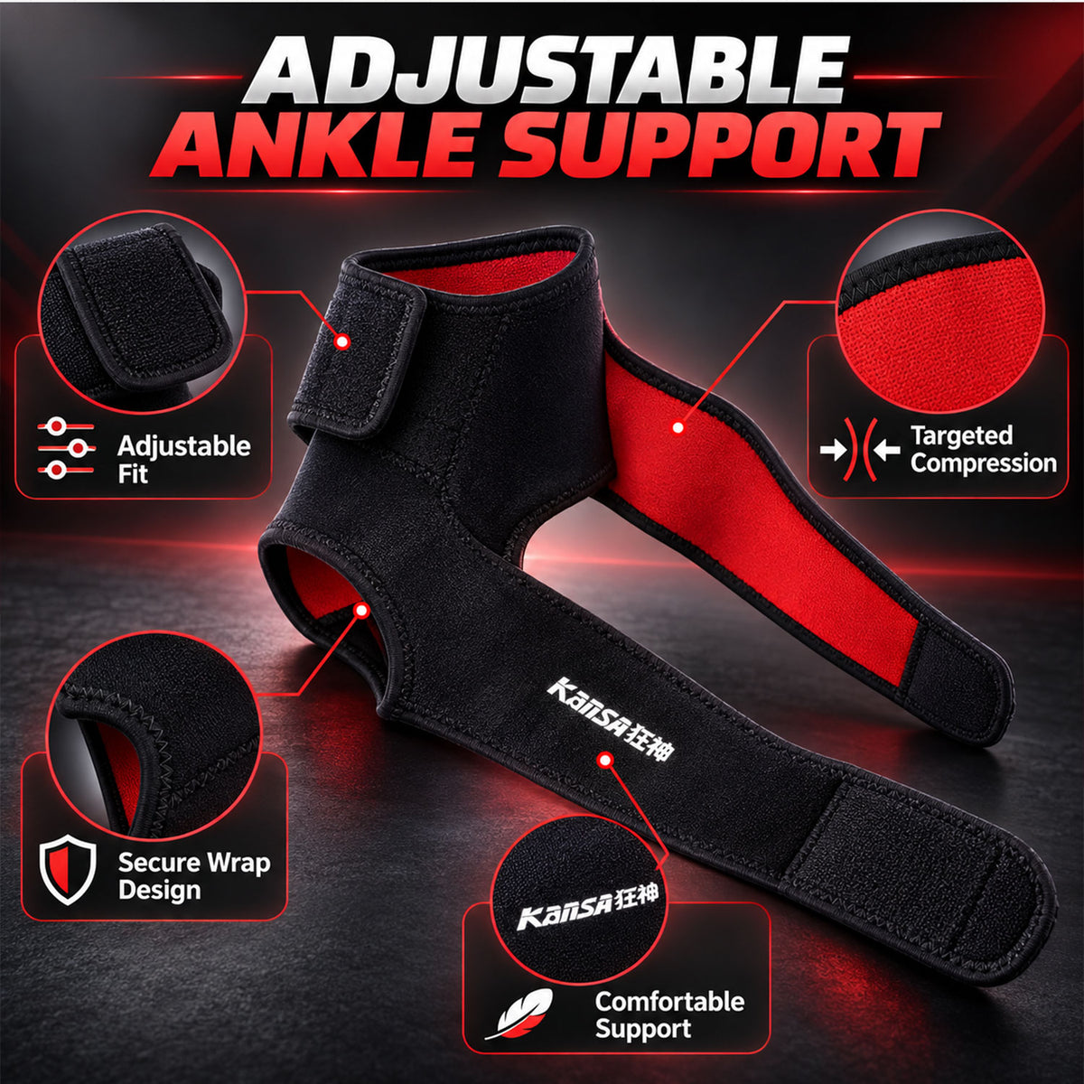 Adjustable ankle wrap and fastening details