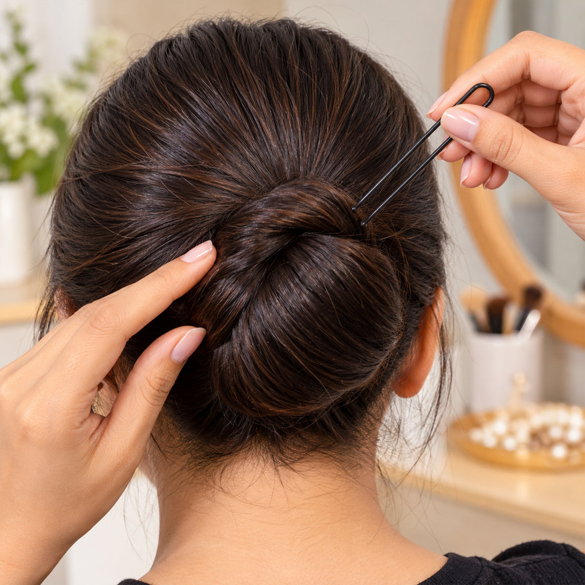 Black U shaped metal hair pins for bun styling - view Hair-Pins-02