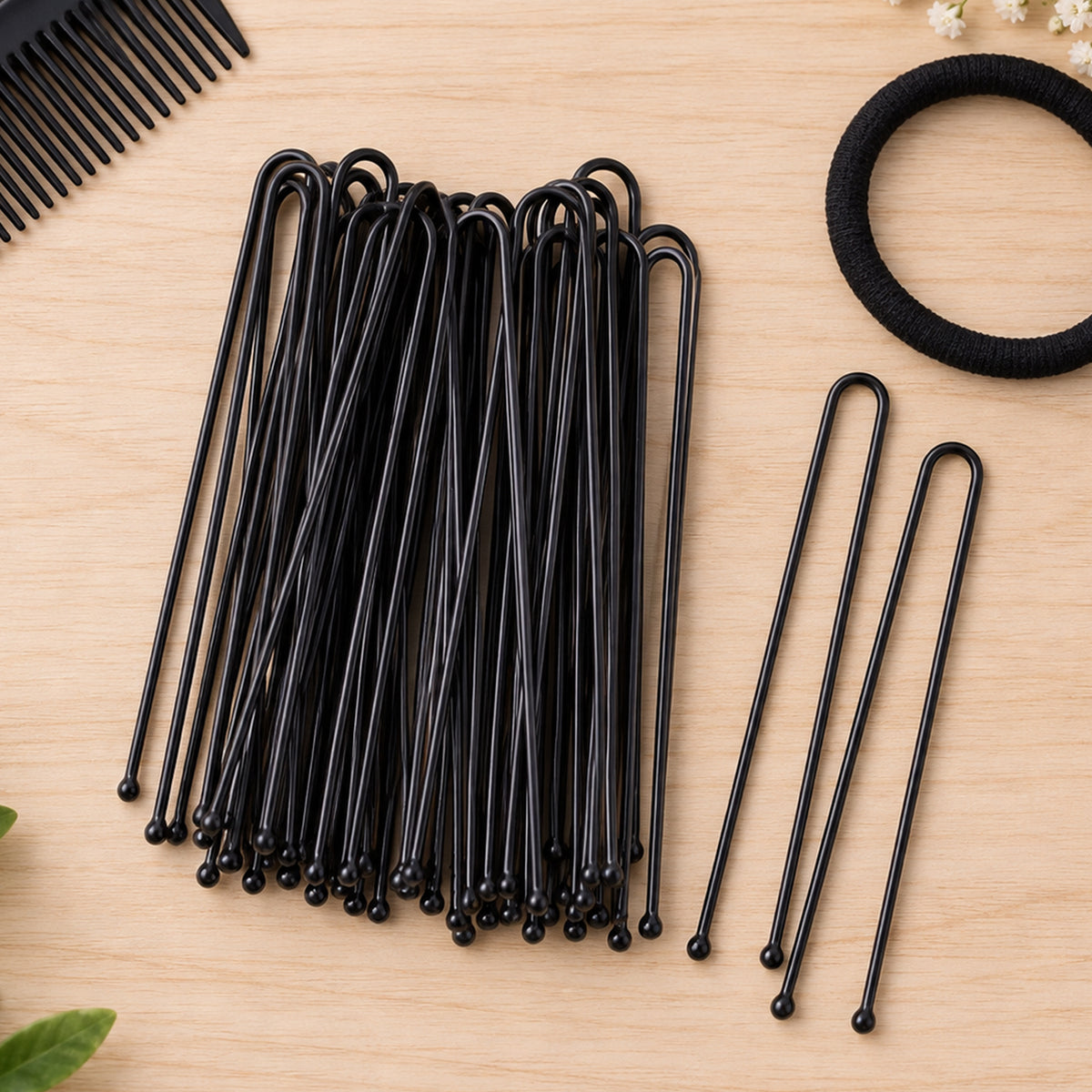 Black U shaped metal hair pins for bun styling - view Hair-Pins-03