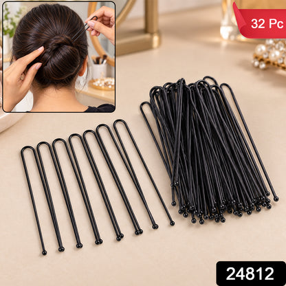 Black metal hair pins with product code 24812 and 32 Pc label