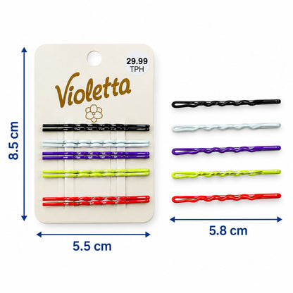 Hair pin size guide showing approximately 5.5 to 5.8 cm length and 8.5 cm card