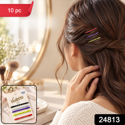 Multicolor metal hair pin set with product code 24813 and 10 Pc label