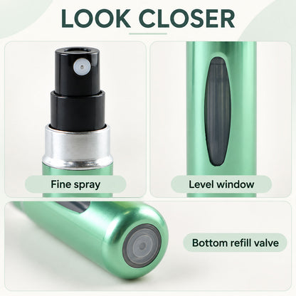 Perfume bottle spray level window and refill valve