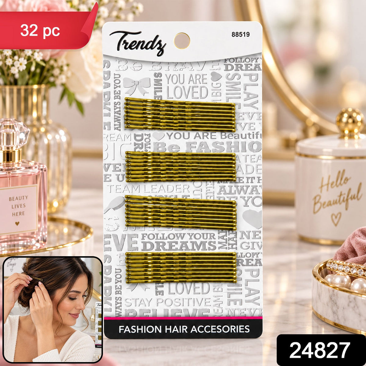 gold metal wavy hair pins set