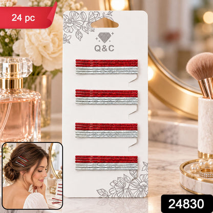 glitter red and silver metal hair pins set