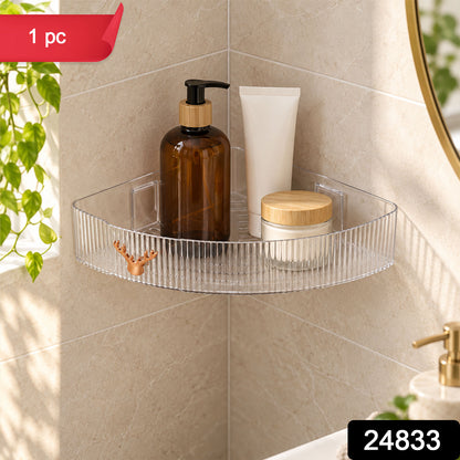 Apex Transparent Corner Rack with Adhesive Mounts for Bathroom Storage Shelf (1 Pc)