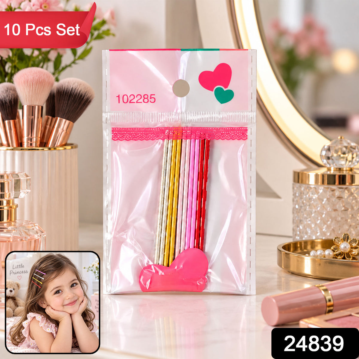 Metallic Colour Bobby Pins Set with Mixed Shades for Girls (10 Pc)