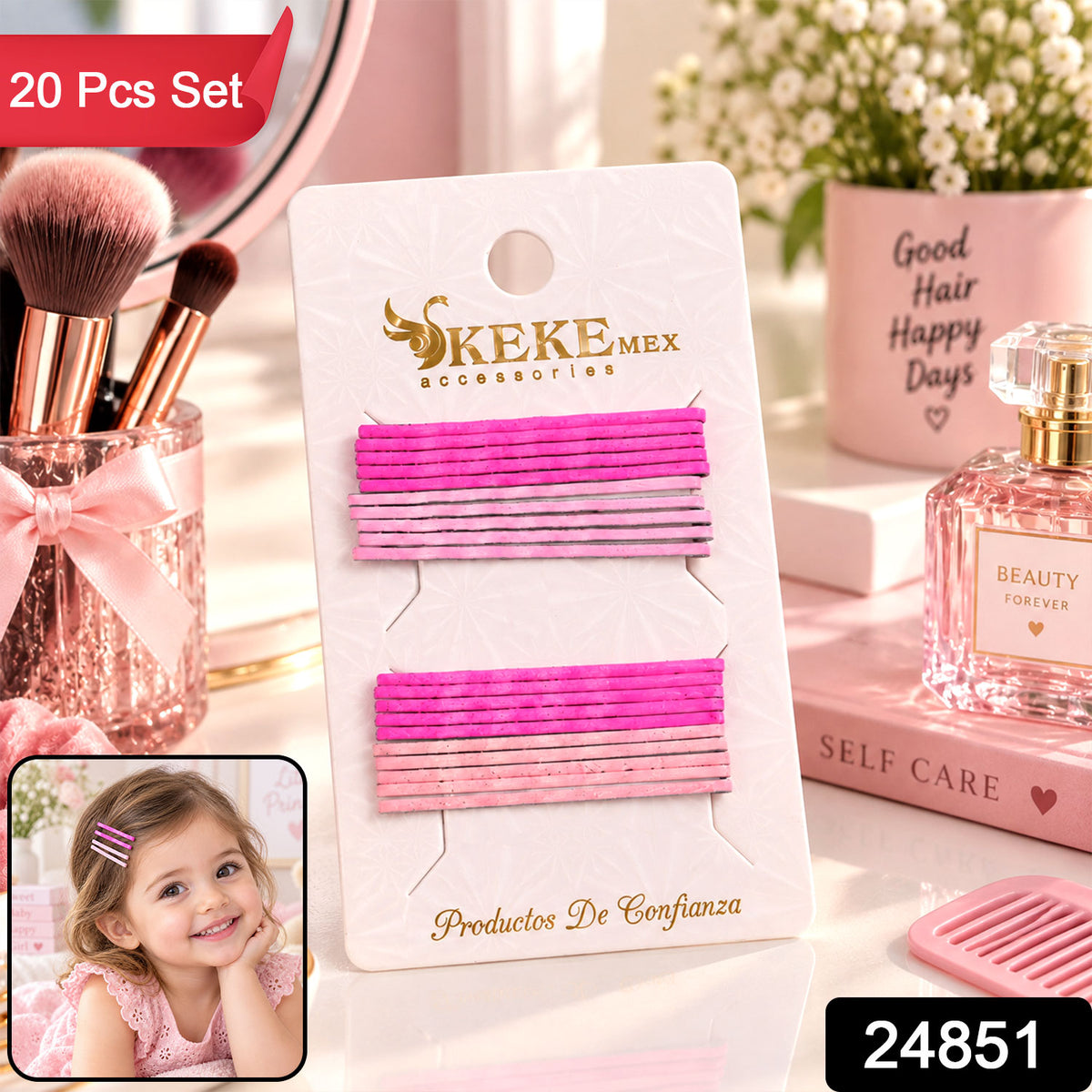 Pink Ombre Metal Bobby Pins Set for Girls and Kids (20 Pc)