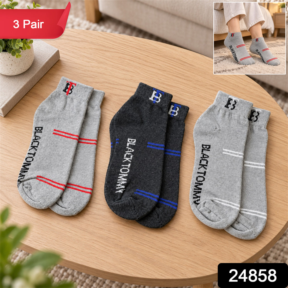 Soft Stretchable Knitted Ankle Socks for Everyday Casual Wear (3 Pair)