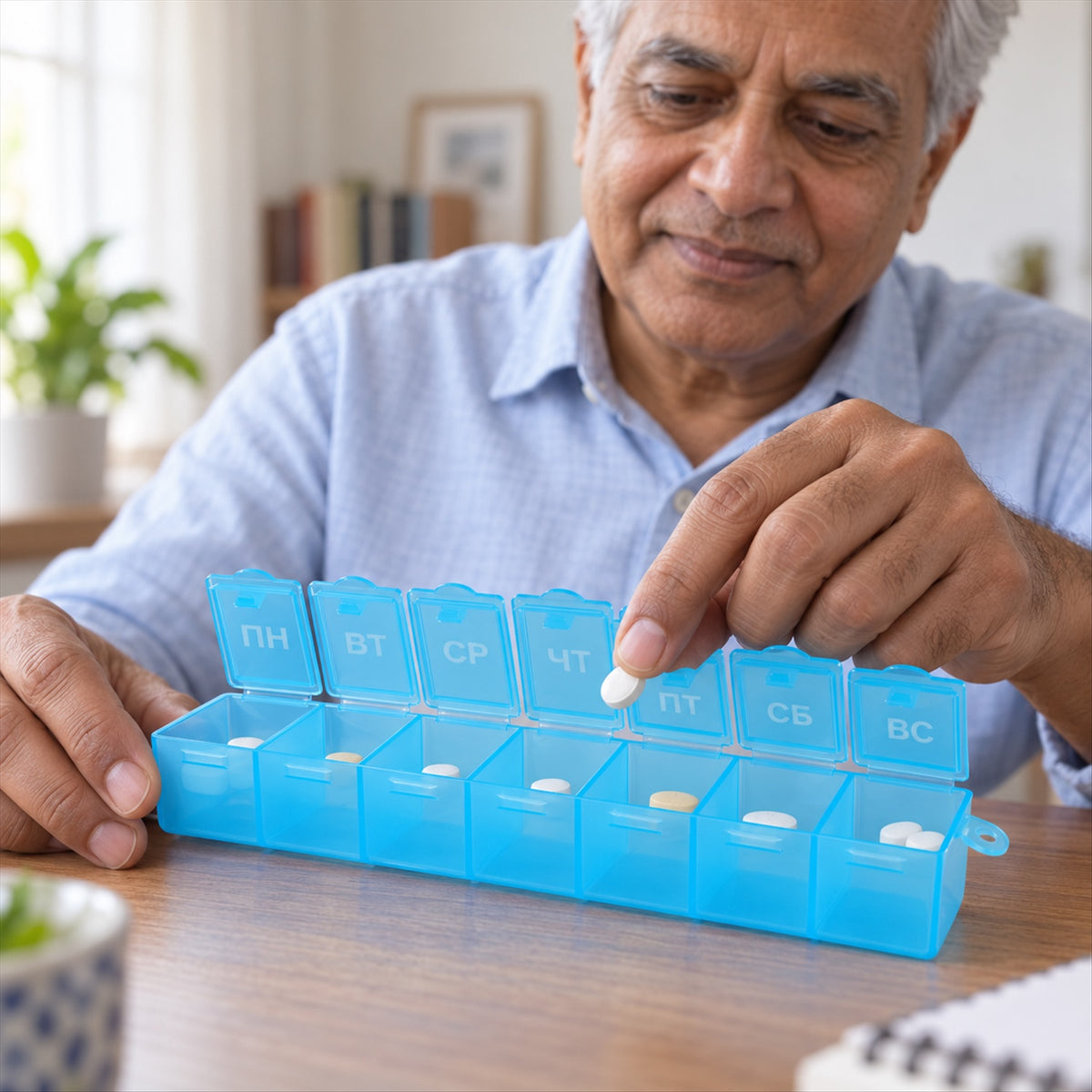 Seven compartment pill organiser - open compartment display