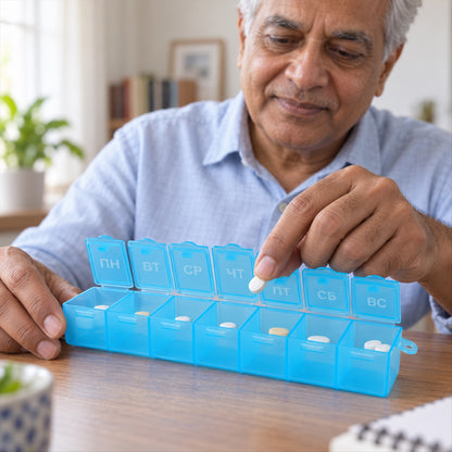Seven compartment pill organiser - open compartment display