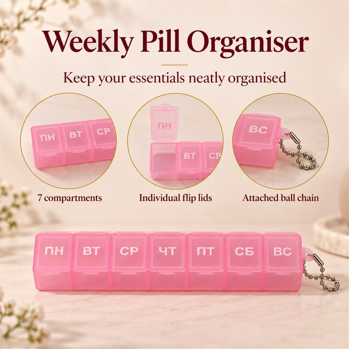 Seven compartment medicine pill box - product view 05