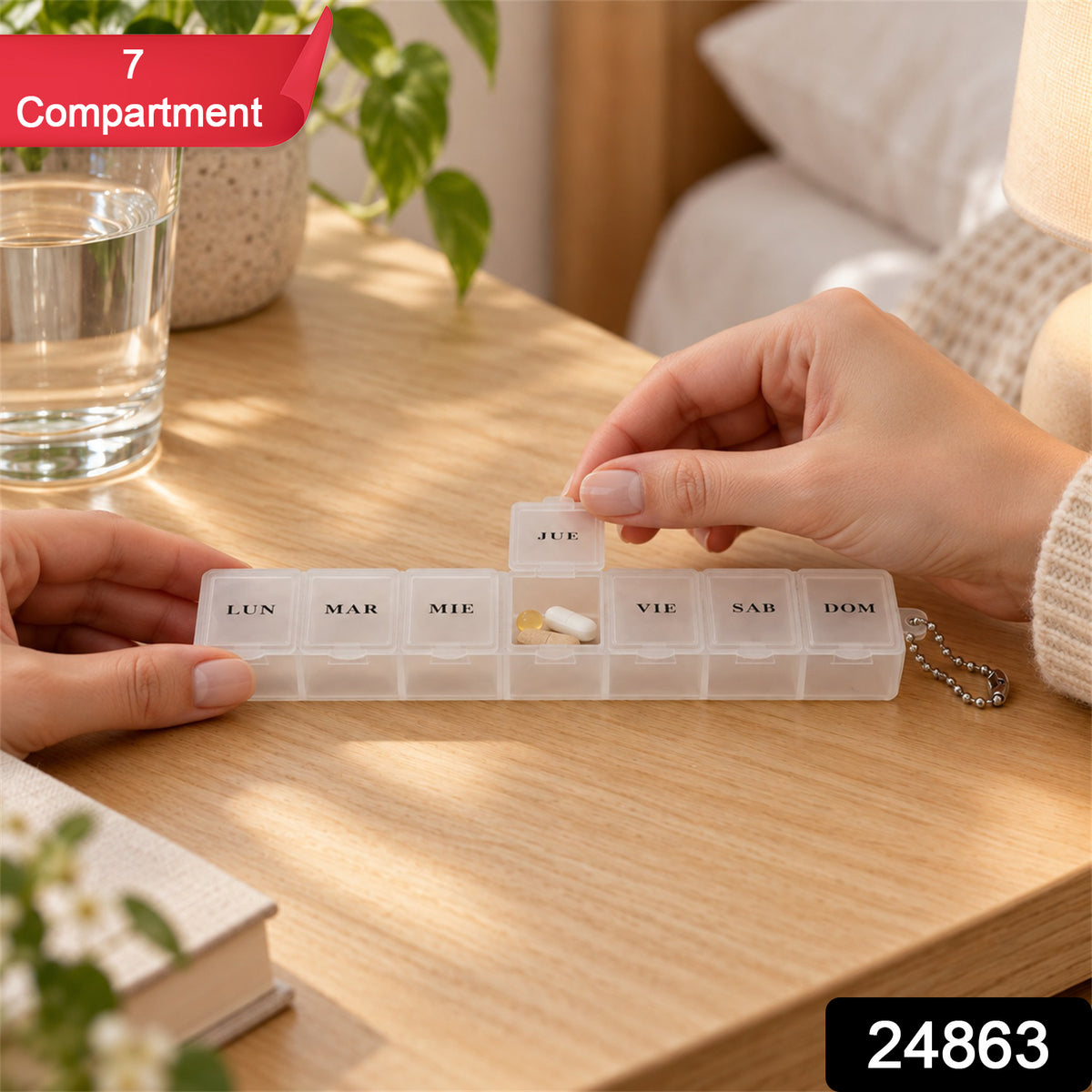 Medicine Pill Box with Clear Flip Lids for Weekly Travel Storage (7 Compartment)