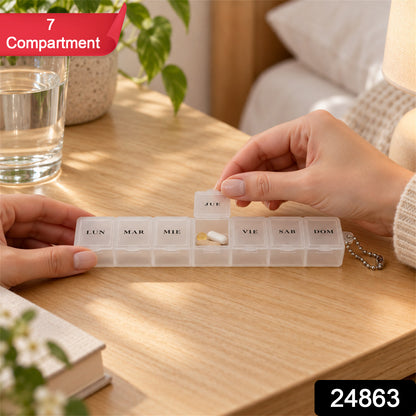 Medicine Pill Box with Clear Flip Lids for Weekly Travel Storage (7 Compartment)
