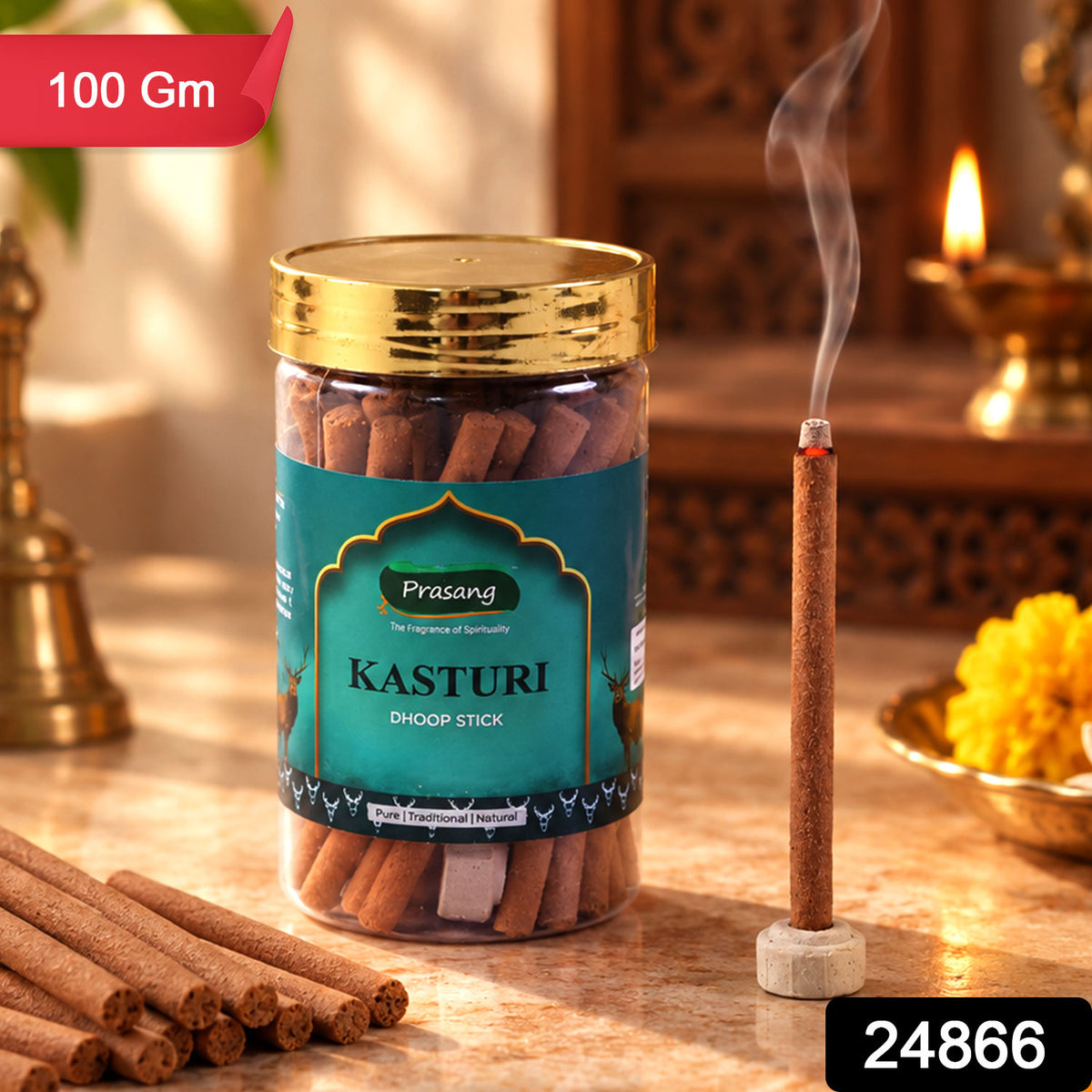 Kasturi Dhoop Sticks Jar with Holder for Daily Puja and Home Fragrance (100 Gm)