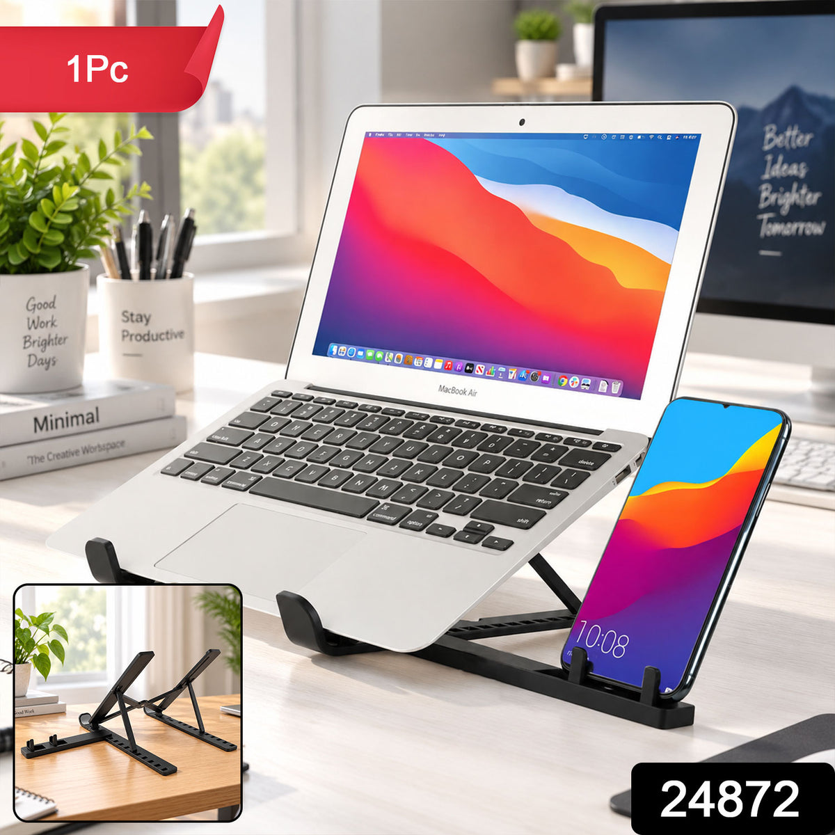 Foldable Adjustable Laptop Stand with Mobile Holder (1 Pc)