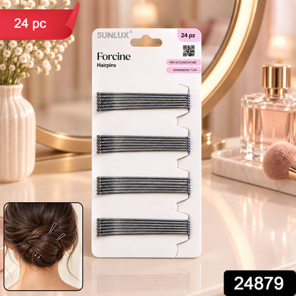 Metal Hair Pins with Rounded Tips for Everyday Bun and Updo Hair Styling (24 Pc)