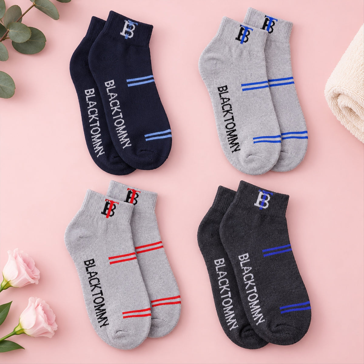 Soft stretchable mixed design ankle socks - design selection