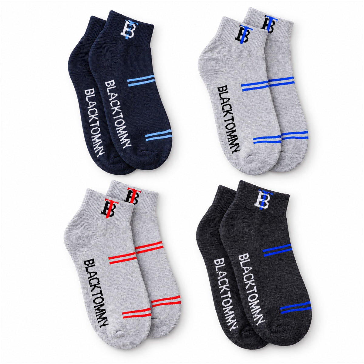 Soft stretchable mixed design ankle socks - white background