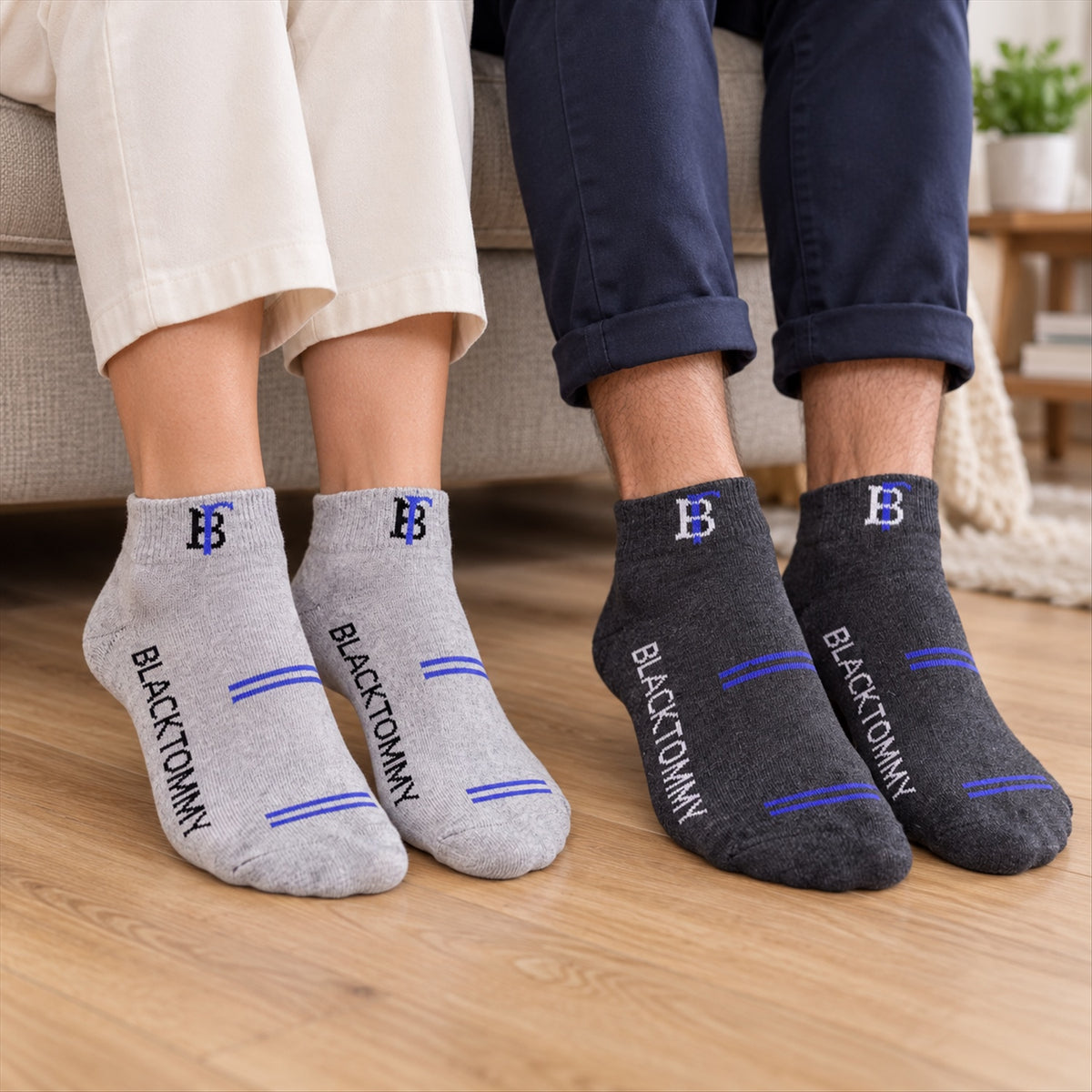 Soft stretchable mixed design ankle socks - mixed colour styling