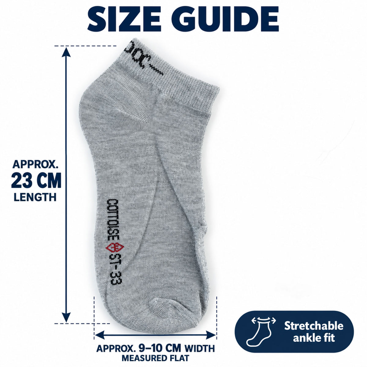 Soft stretchable ankle socks - size guide