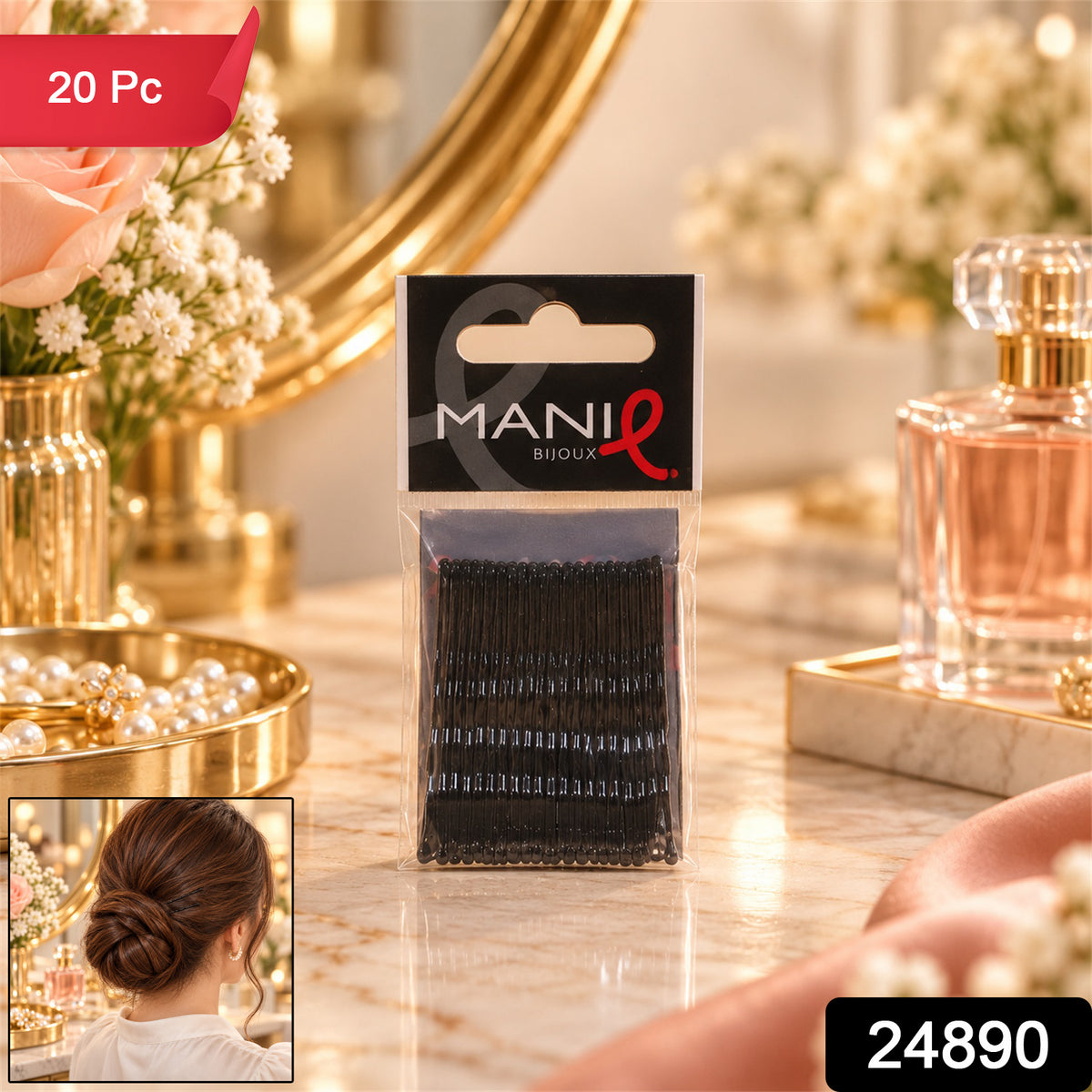 Metal Bobby Hair Pins with Wavy Grip and Rounded Tips for Everyday Styling (20 Pc)