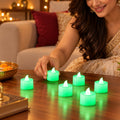 Green Flameless LED Tealight Candles for Festival and Home Decor (6 Pc Set)