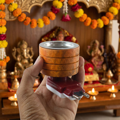 Electric wooden kapoor dani with metal camphor cup, product view 10