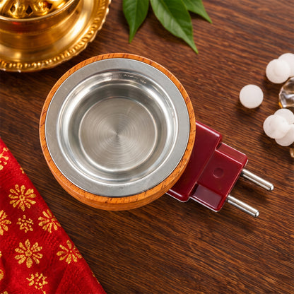 Electric wooden kapoor dani with metal camphor cup, product view 4