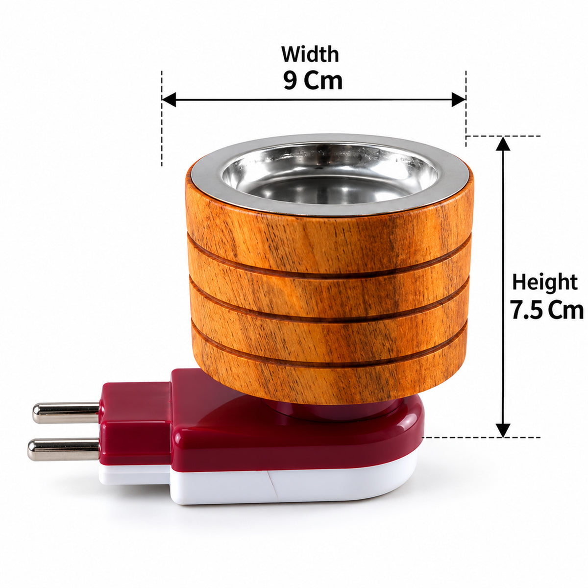 Electric wooden kapoor dani with metal camphor cup, dimensions