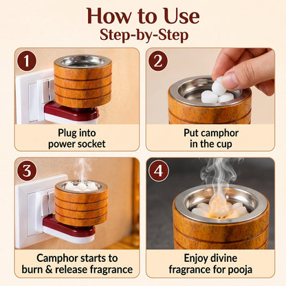 Electric wooden kapoor dani with metal camphor cup, product view 7