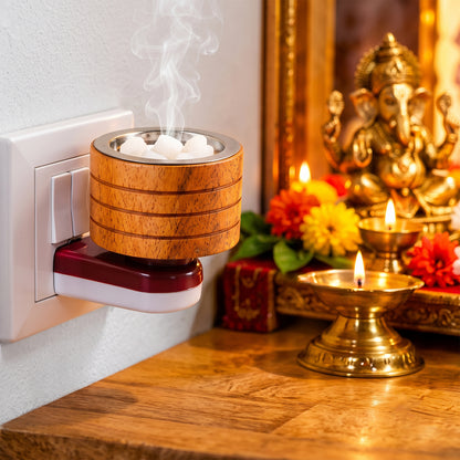 Electric wooden kapoor dani with metal camphor cup, product view 9