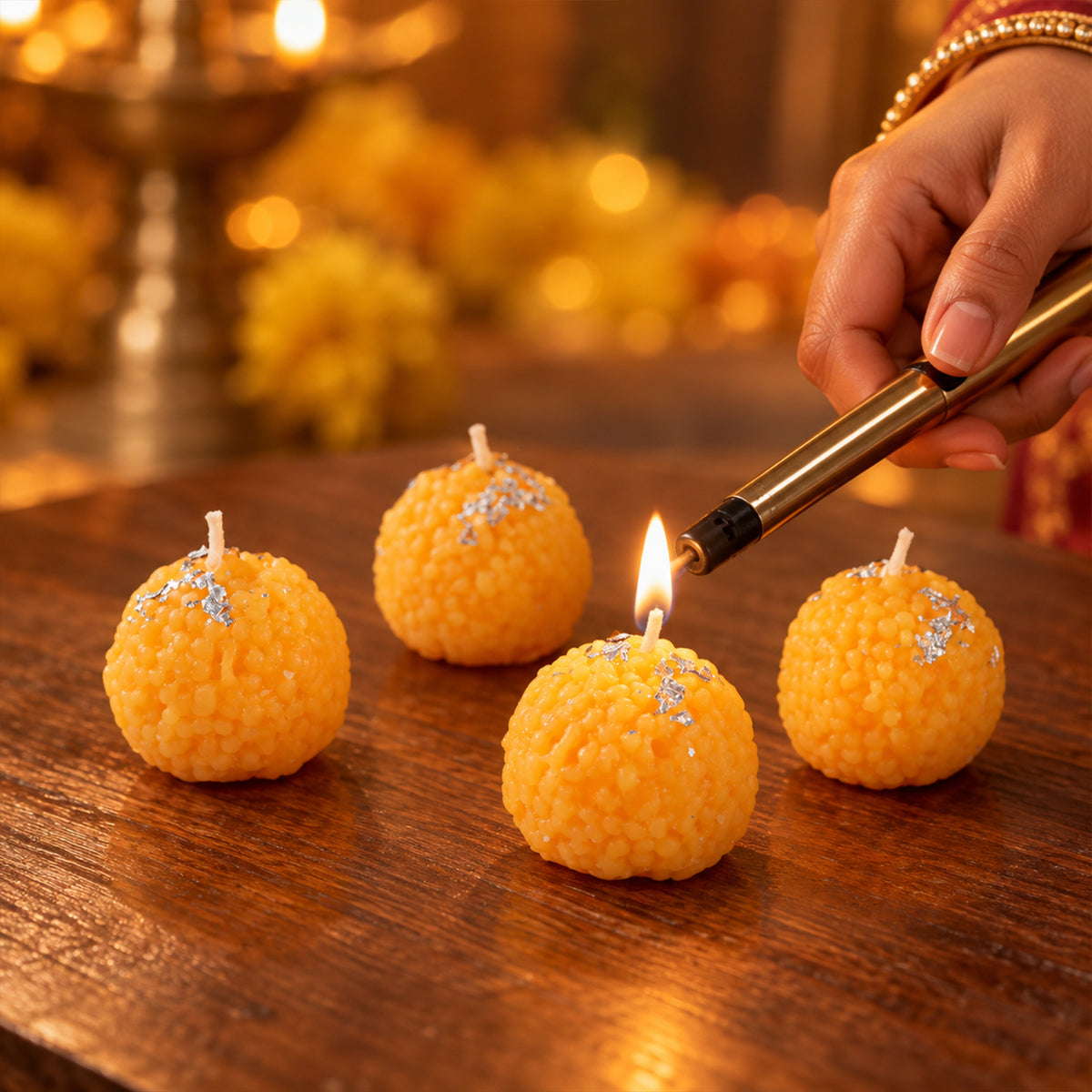 Motichoor laddu design decorative wax candles 03