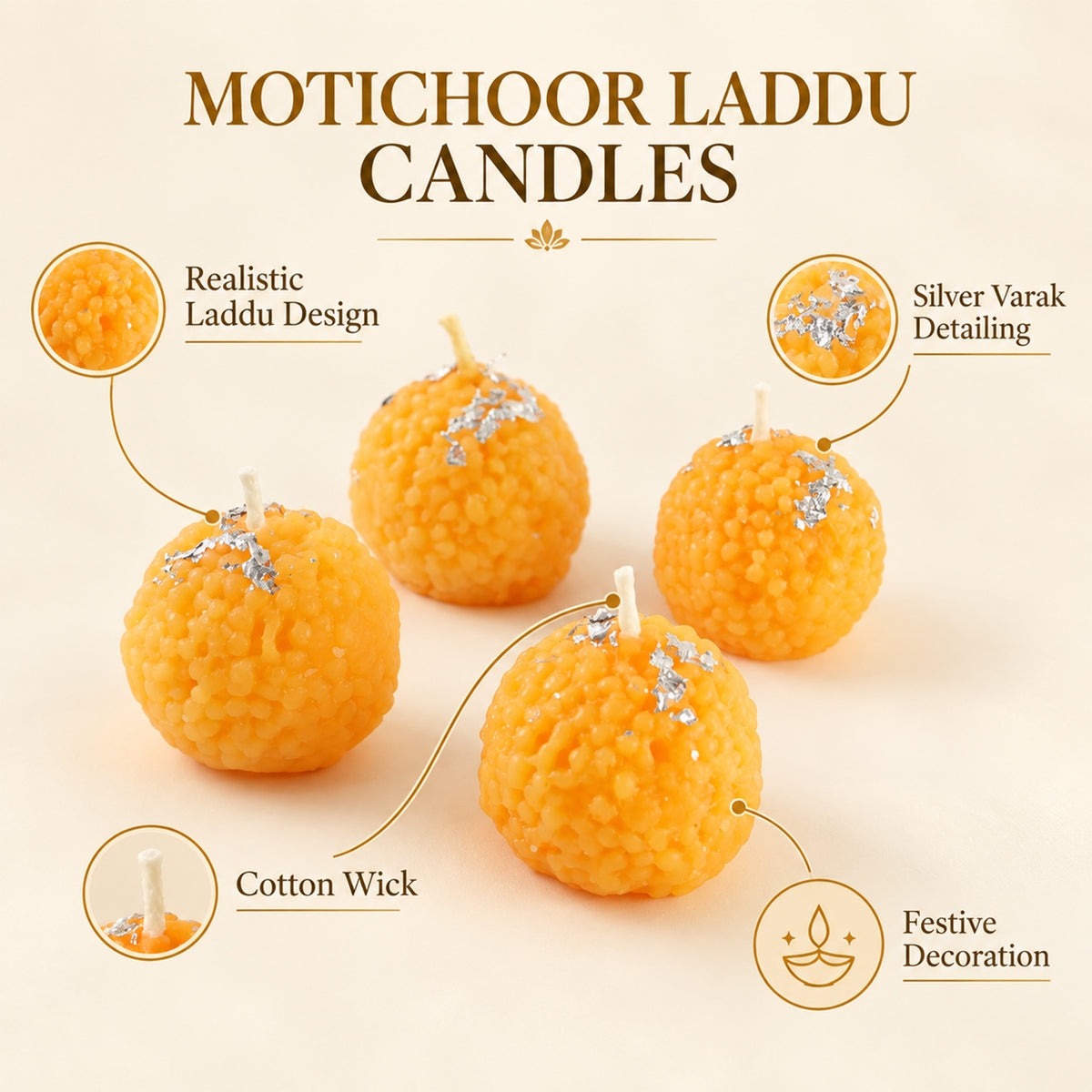 Motichoor laddu design decorative wax candles 06
