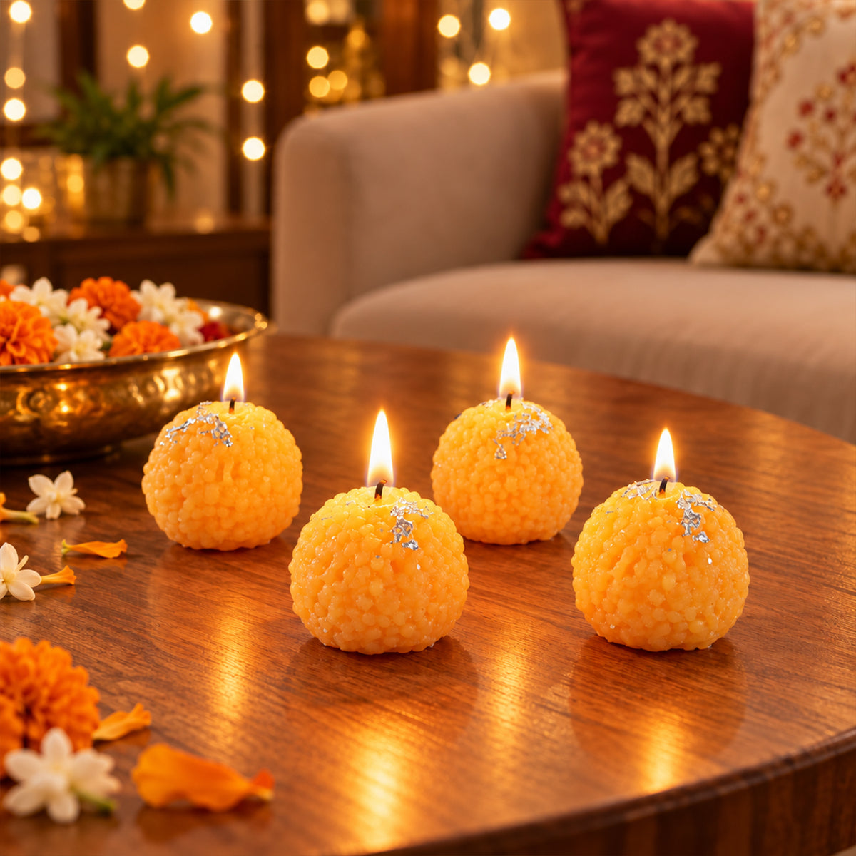 Motichoor laddu design decorative wax candles 08