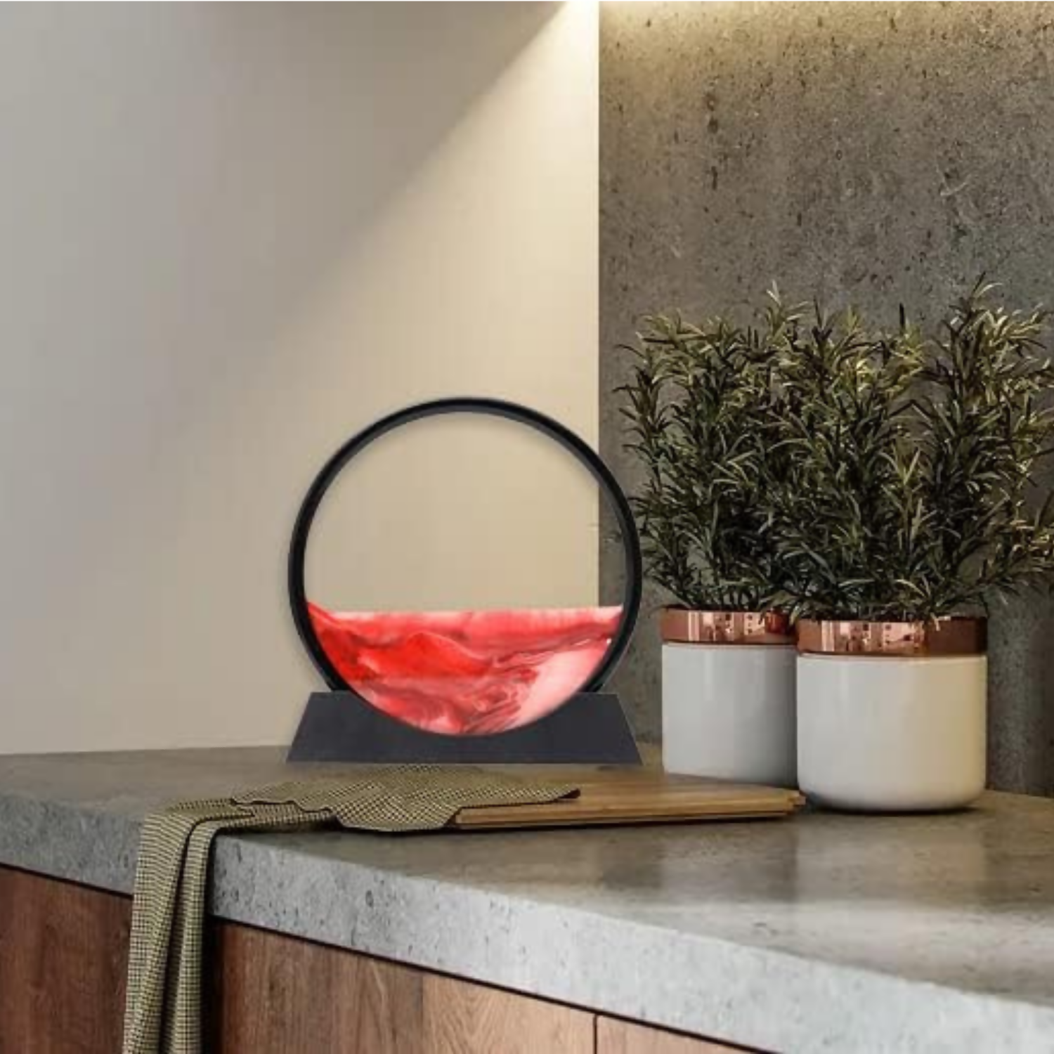 Premium Round Rotating Moving Sand Art Frame for Home & Office Décor | Mesmerizing Flowing Sand Picture with Elegant Black Stand | Relaxing Desktop Motion Showpiece for Living Room, Bedroom & Work Desk | Unique Stress-Relief Gift for All Occasions