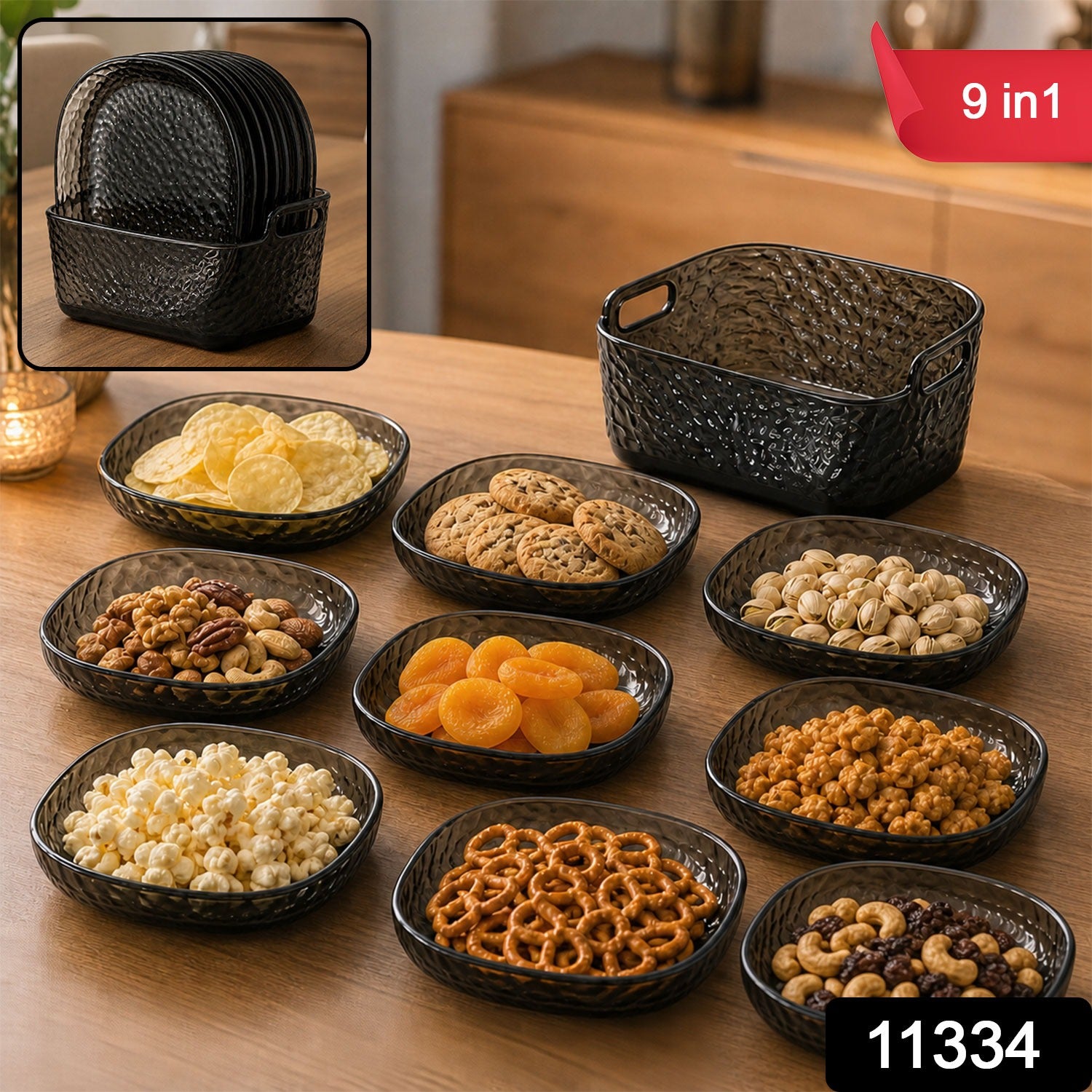 9 in 1 Snack Serving Plate Set with Separate Compartments (1 Set)