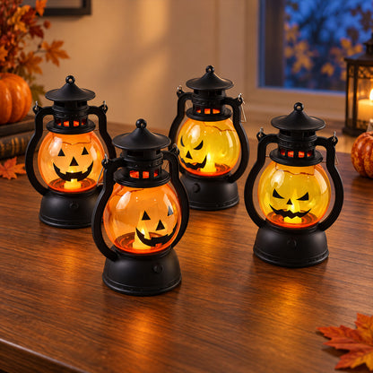 Mini Halloween pumpkin LED lantern set - tabletop arrangement