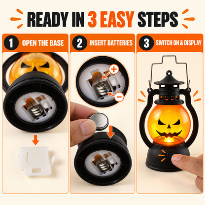 Mini Halloween pumpkin LED lantern set - battery setup guide