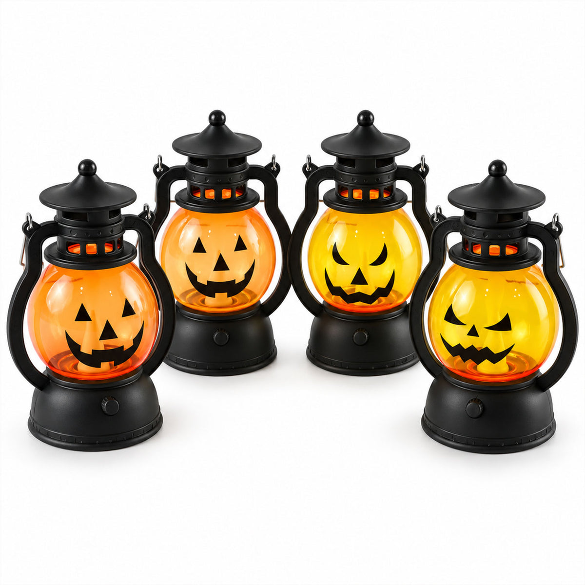 Mini Halloween pumpkin LED lantern set - white background