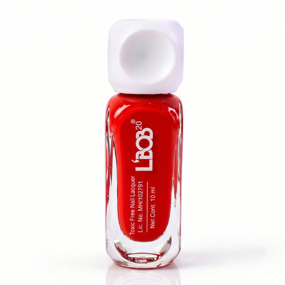 Red glossy nail polish, 10 ML, white background view